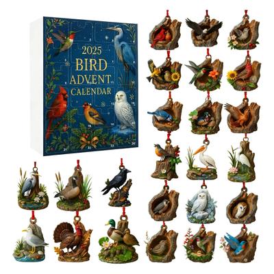2025 Bird Advent Calendar 24 Days Countdown Box Realistic Bird Ornaments Christmas Tree Holiday Gift for Bird Lovers