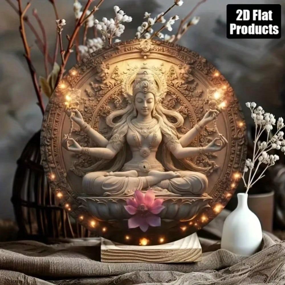 2D Flat Guanyin Round Metal Wall Art Decor For Bar Kitchen Cafe Office Halloween Holiday Gift