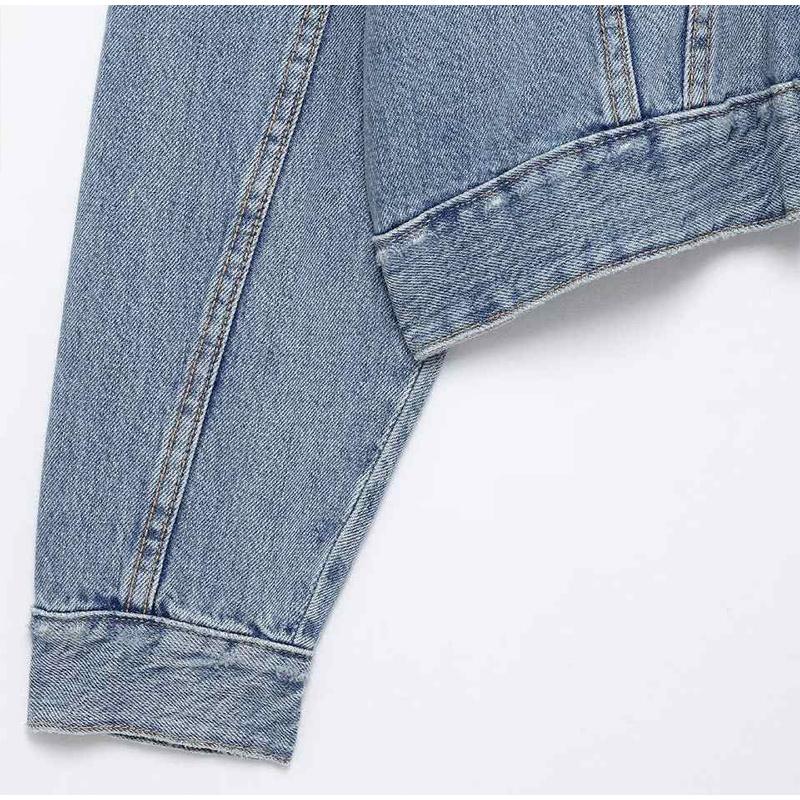 Street Style Denim Jacket for Women Turn-down Collar Long Sleeve Outerwear Women's Casual Fashion Solid Color Jacket