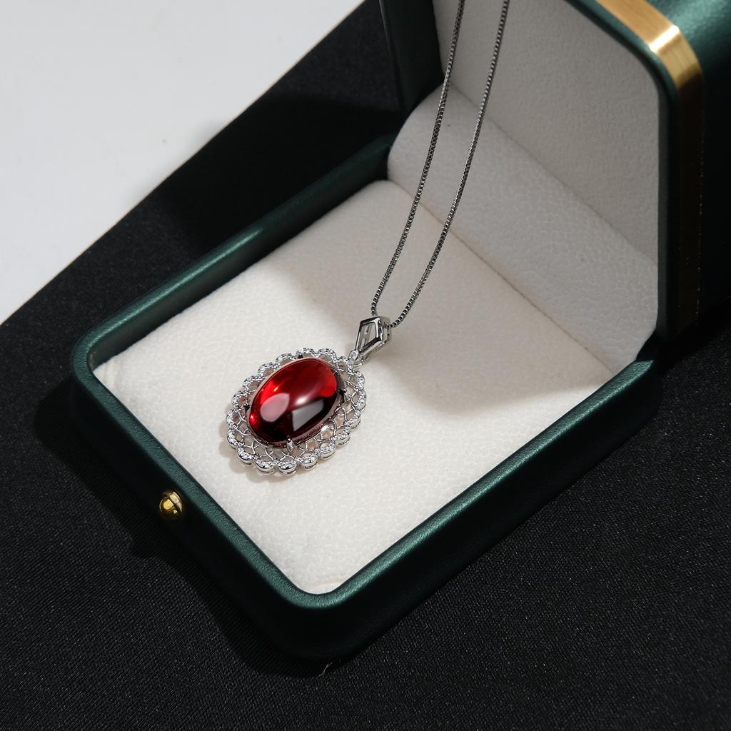 925 Sterling Silver Retro Light Luxury Round Red Zircon Necklace Birthday Party Anniversary Wedding Gift