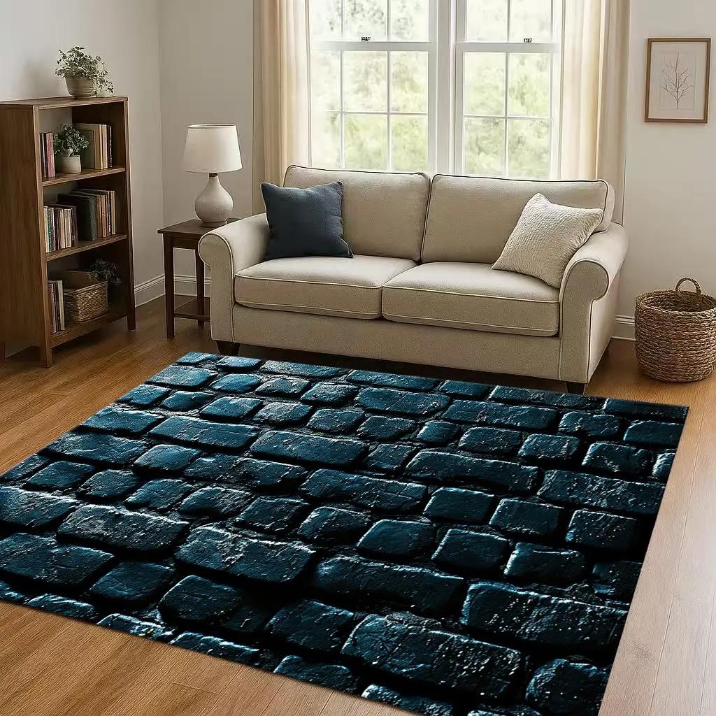 Retro Brick Stone Building Wall Art Living Room Non-Slip Area Rug Soft Carpet for Bedroom Playroom Sofa Home Decor Doormat