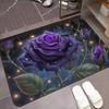 Dark Night Purple Rose Butterfly Glowing Detail Front Door Mat Non Slip Entryway Rug For Indoor Entrance Romantic Decor