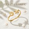 Summer Marine Elements Waterproof Cuff Bangles for Women Gold Color Starfish Shell Turtle Open Bangles Trendy Jewelry Gifts
