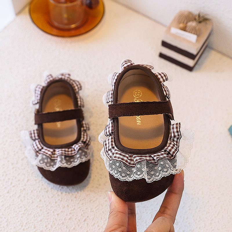 Lace Spring & Autumn Girls' Princess Leather Loafers - 2026 Stylish Baby Flats with Soft Sole