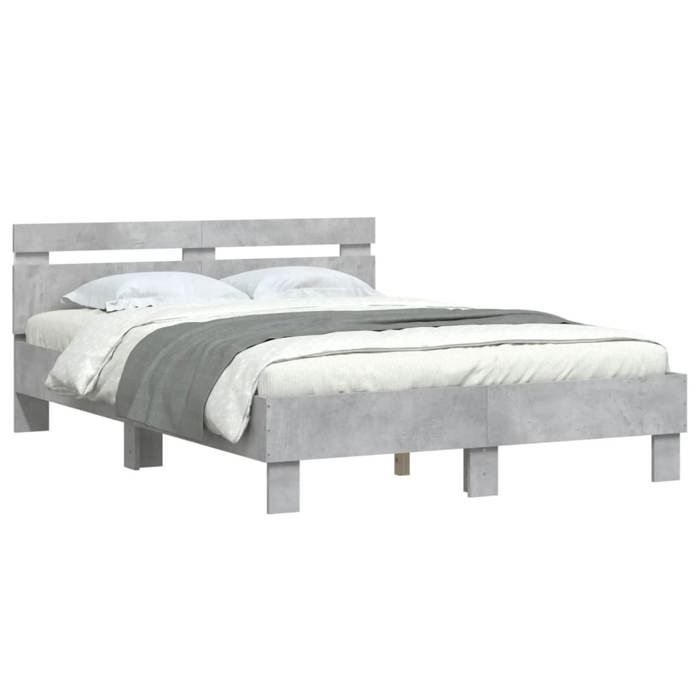 VidaXL Cadre de Lit avec Tête de Lit et LED, Lit Double avec Sommier à Lattes, Lit Adulte de Chambre, Gris Béton 120x200 cm 3207556