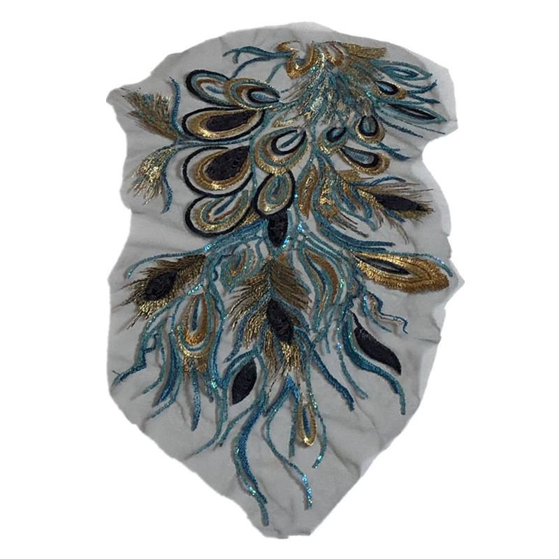 Blue Phoenix Tail Sequin Embroidery Patch for Cheongsam Decoration - Handmade DIY Accessory