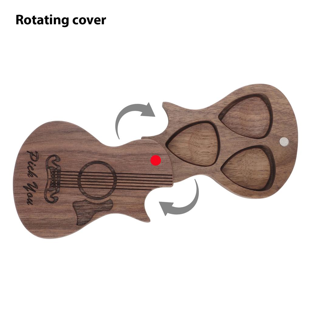 Pudełko na kostki gitarowe z 3 kostkami Drewniane pudełko na kostki gitarowe 3 przegródki Piórka Drewniany pojemnik