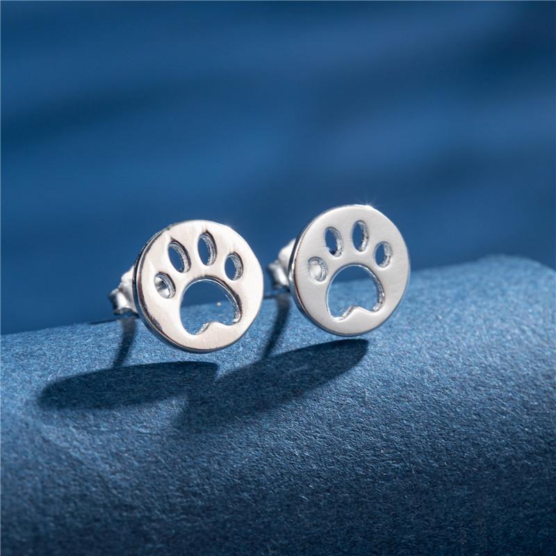 925 Sterling copper Small Animal Stud Earrings for Women Mini Dog Paw Piercing Earring Zircon Rabbit Owl Cat on Moon Pendientes