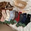 Winter and Autumn Children's Solid Color Bear Embroidered School-style Warmth-Keeping Women's Socks, Fashionable Wool Plush Socks for Women