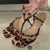 Eilyken Summer Fashion Leopard Narrow Band Woman Slippers Thin Low Heels Party Stripper Ladies Mules Slides Mujer
