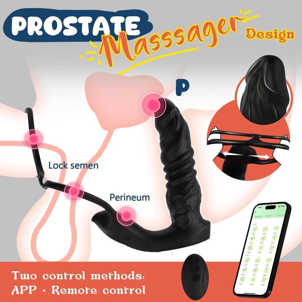Remote-Controlled & App-Enabled Prostate Massager with Dual Ring Telescopic Vibration and Anal Plug for Men