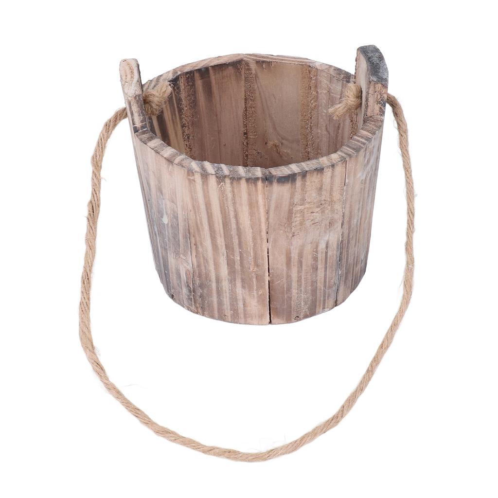 Barrel Planter Round Vintage Rustic Style Wall Hanging Wooden Garden Flower Pot for Garden Patio