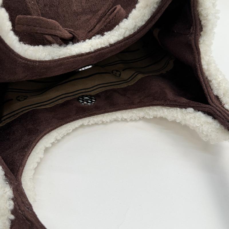 Niche Women's Lambswool Patchwork Bow Tote - Large Capacity Single Shoulder Bag 2025