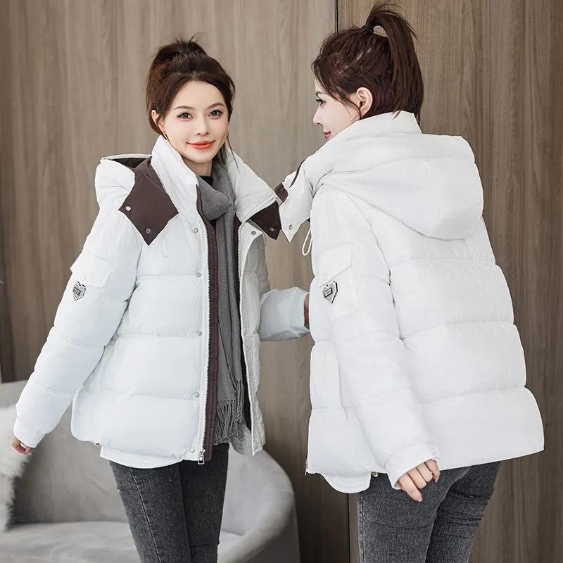 Women Parka Short Down Cotton Jacket Winter Fashion Hodded Loose And Small Thick Warm Quilted Cotton Jacket