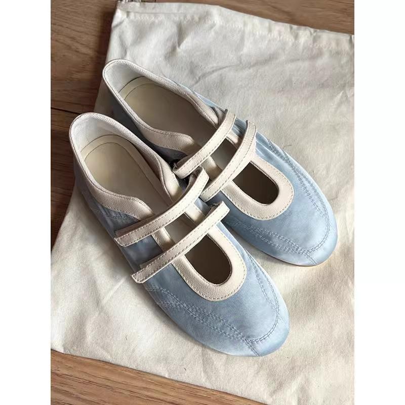

Soft Leather Edition~ Retro Round Head Velcro Flat Ballet Shoes Fashion Versatile Blue Light Mouth Mary Jane Single Shoes 42 небесно-голубой