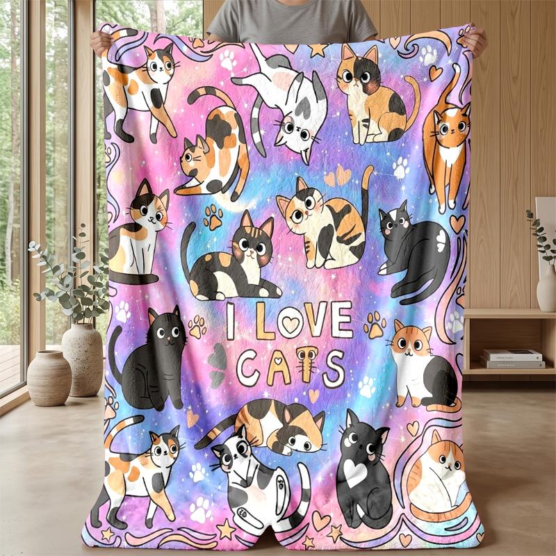 I Love Cats Poster Theme blanket Lightweight Warm Flannel Blanket Decorative Throw Blanket for Home Decoration