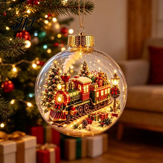 Year Round Home Accent Lighted Clear Christmas Ball Ornaments, Cute Santa Claus/Tree/Snowman/Angel Figure Inside Portable Light Decor The Xmas Hanging