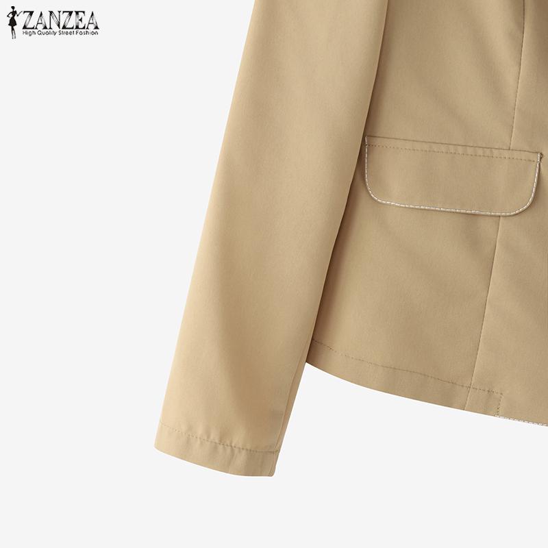 ZANZEA Women Casual Suit Neck Solid Color Long Sleeve Thin Cardigan Blazer