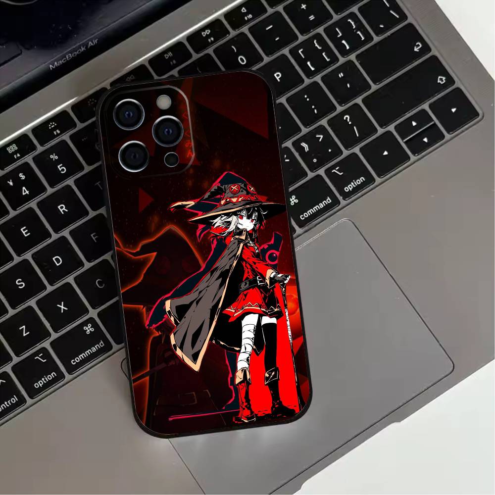 Megumin Anime K-KonoSubaS  Phone Case For iPhone 17,16,15,14,13,12,11 Plus,Pro Max,XS,Soft Silicone Black Cover
