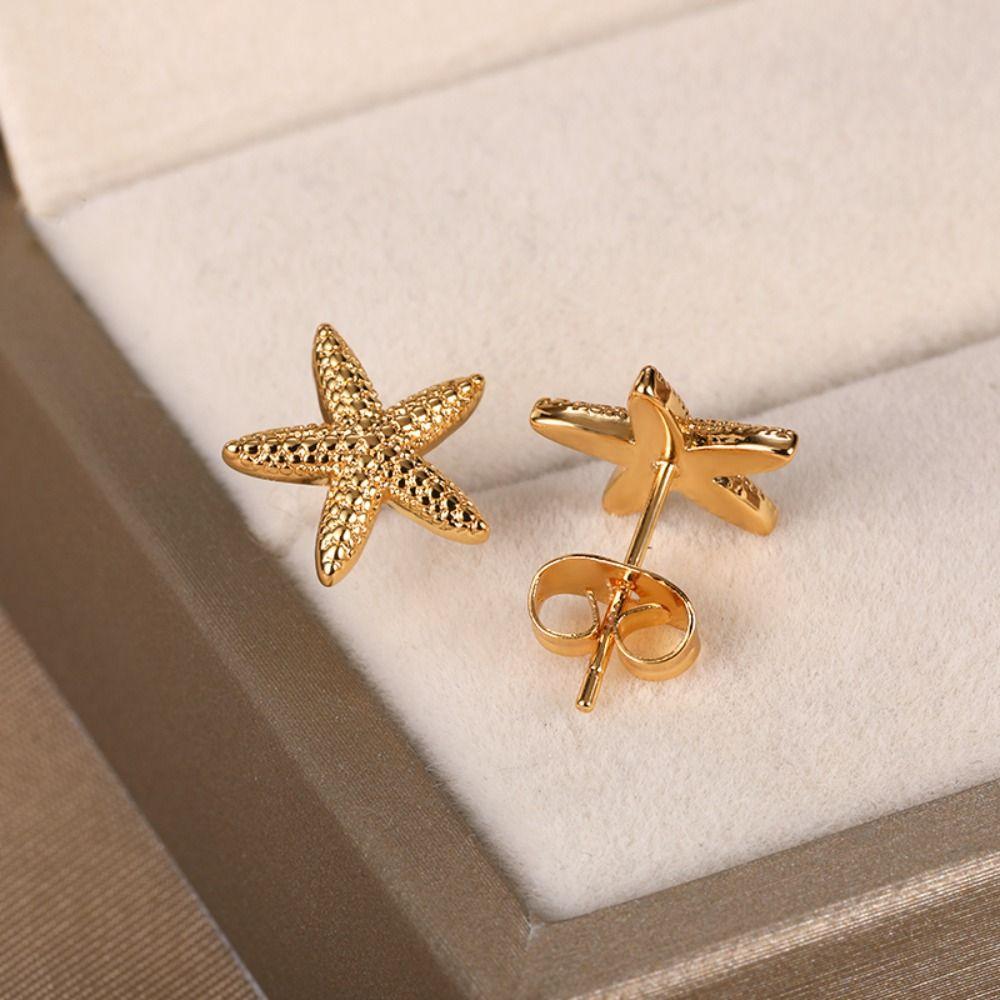 Gold Color Ear Studs Ocean Style Starfish Earrings High Quality Ear Jewelry Gift