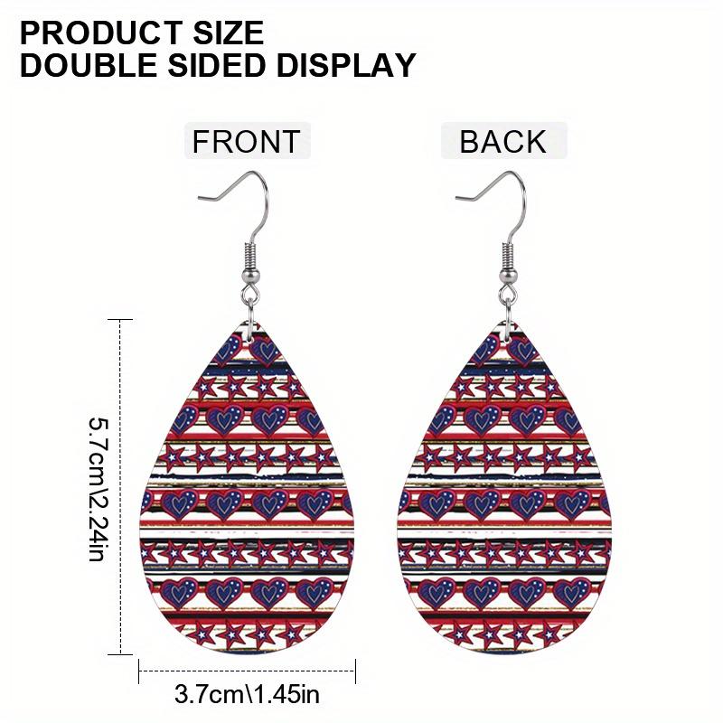 Independence Day Earrings American Flag Square and Love Heart PU Leather Earrings Fashion Earrings Holiday Gifts for Friends