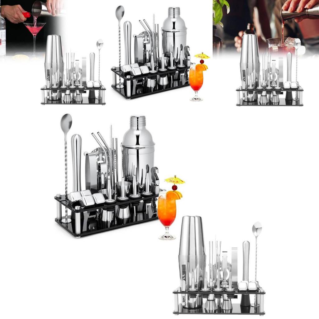 Modern Stainless Steel Cocktail Shaker Set With 25 Piece Bar Tools For Mixology