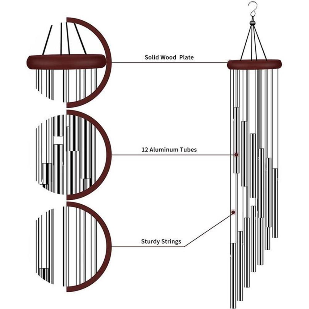 Musical Wind Chime Pipe 12 Tubes Wind Chimes Gold/silver Bells Decor for Living Bedroom Dining Coffee Shop Wind Chimes Tubes