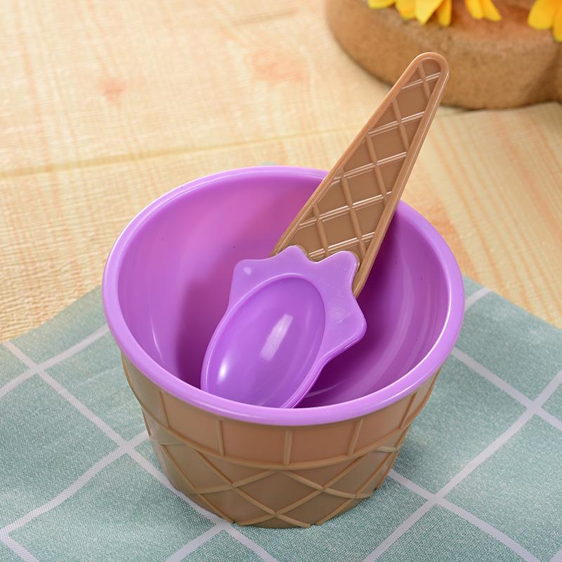 Candy Colored Ice Cream Shaped Plastic Bowl with Spoon Reusable Cartoon Egg Cone Children Fruit Dessert Bowl Kitchen Accessories