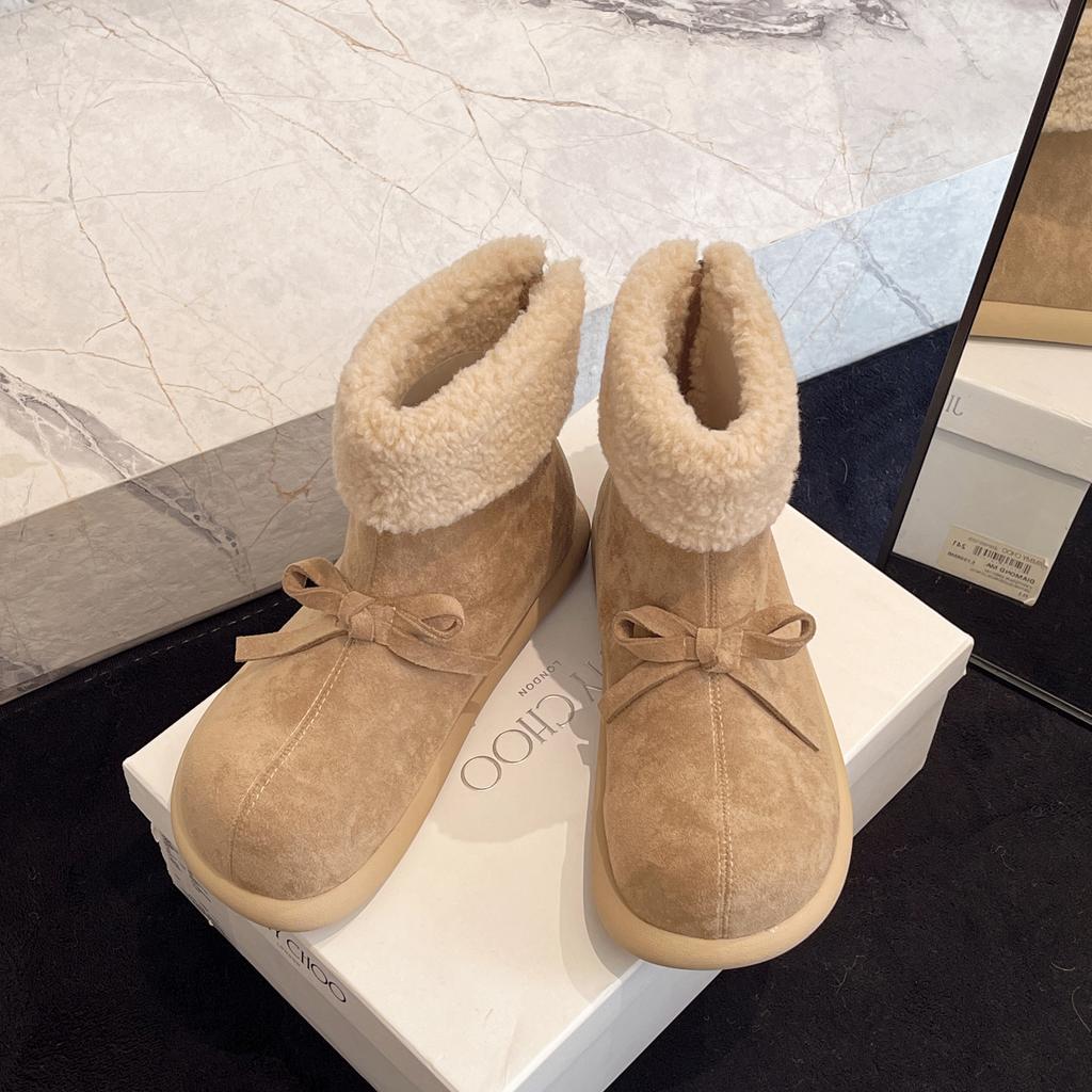 Hiver Chaud Coton Femmes Bottes de Neige Concis Chaussures Plates Féminines Confort Nœud Papillon Fourrure Bottines Courtes De Muje