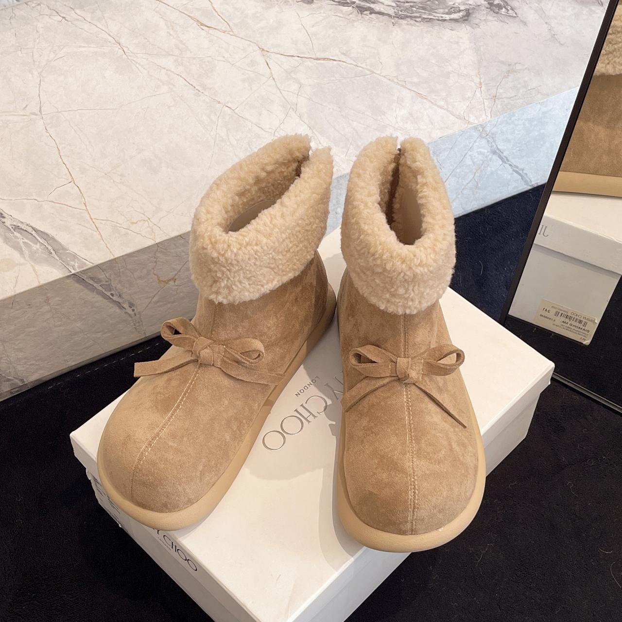 

Winter Warm Cotton Women Snow Boots Concise Flats Shoes Female Comfort Butterfly-knot Fur Short Booties De Muje 35