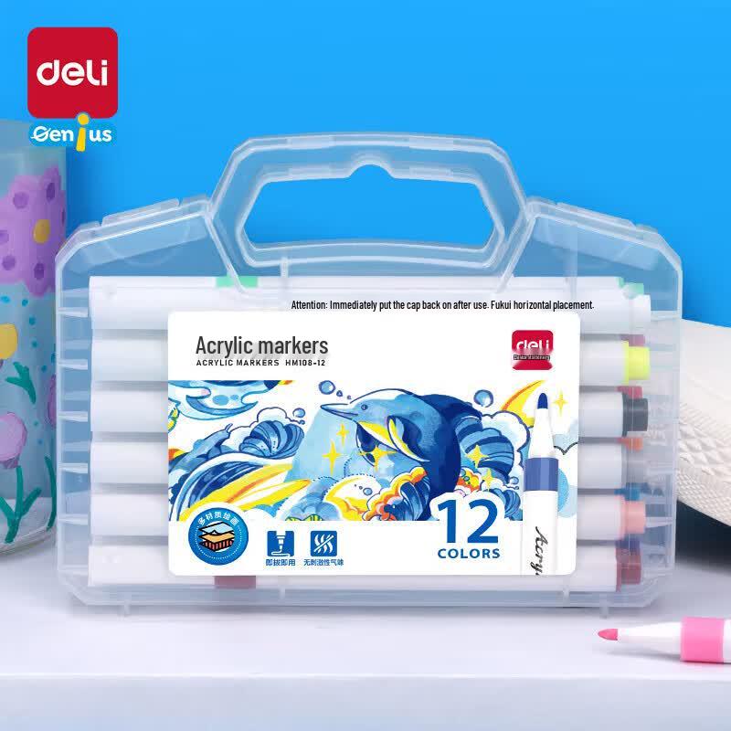 Deli 12-Color Acrylic Marker Set