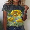 Women's new fashionable and elegant short sleeved T-shirt summer women's noble retro flower 3D printed top T-shirt