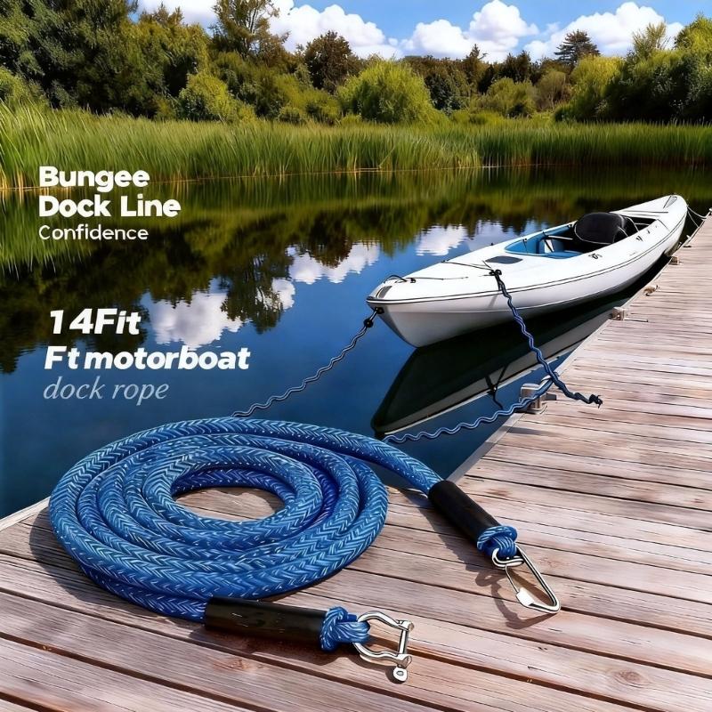 Shore-Side Mooring Rope for Small Boat Stops, Elastic Dock Line Set with Beach Stake and Quick Clip Connection