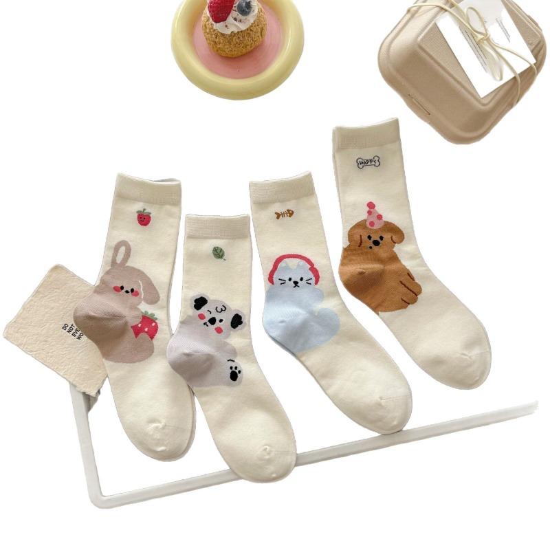 Cartoon Puppy Socks for Girls, Cute and Versatile Animal Illustrations for Spring and Summer, Boneless Socks for Students In Summer, Pile Pile Socks