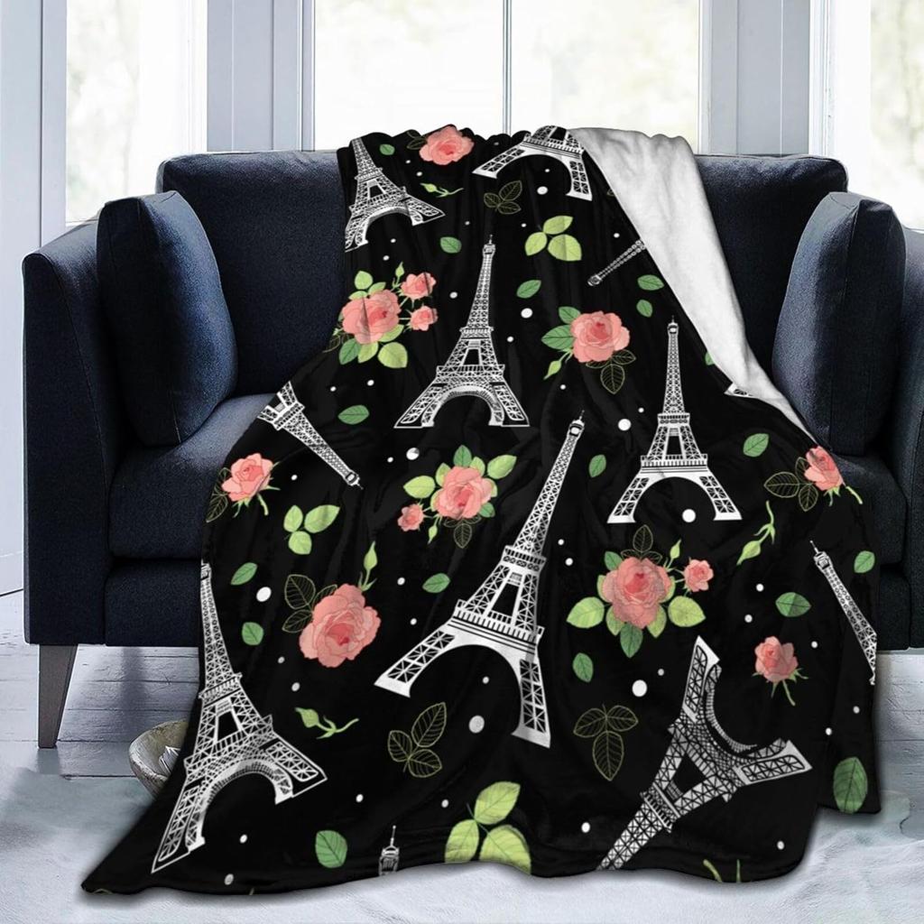 Paris Eiffel Tower Throw Blanket Ultra Soft Warm All Season Decorative Flannel Blankets for Bed Chair Car Sofa Couch Bedroom