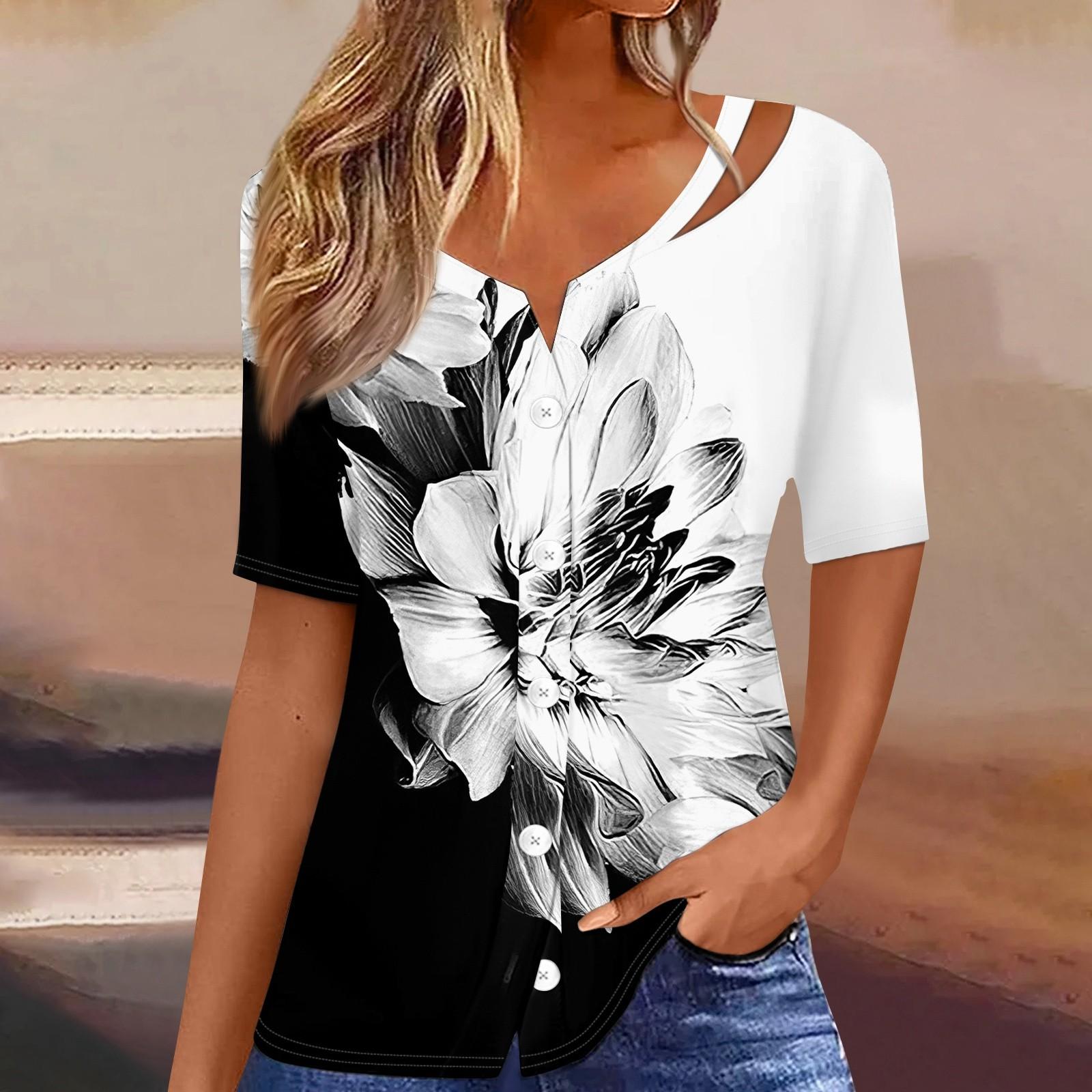 

Женская футболка с принтом, короткий рукав, v-образный вырез, кардиган на пуговицах, футболка, топ L