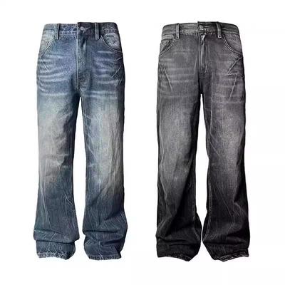 Jeans larghi unisex retrò blu scuro con scoppio di fulmini e effetto strappato