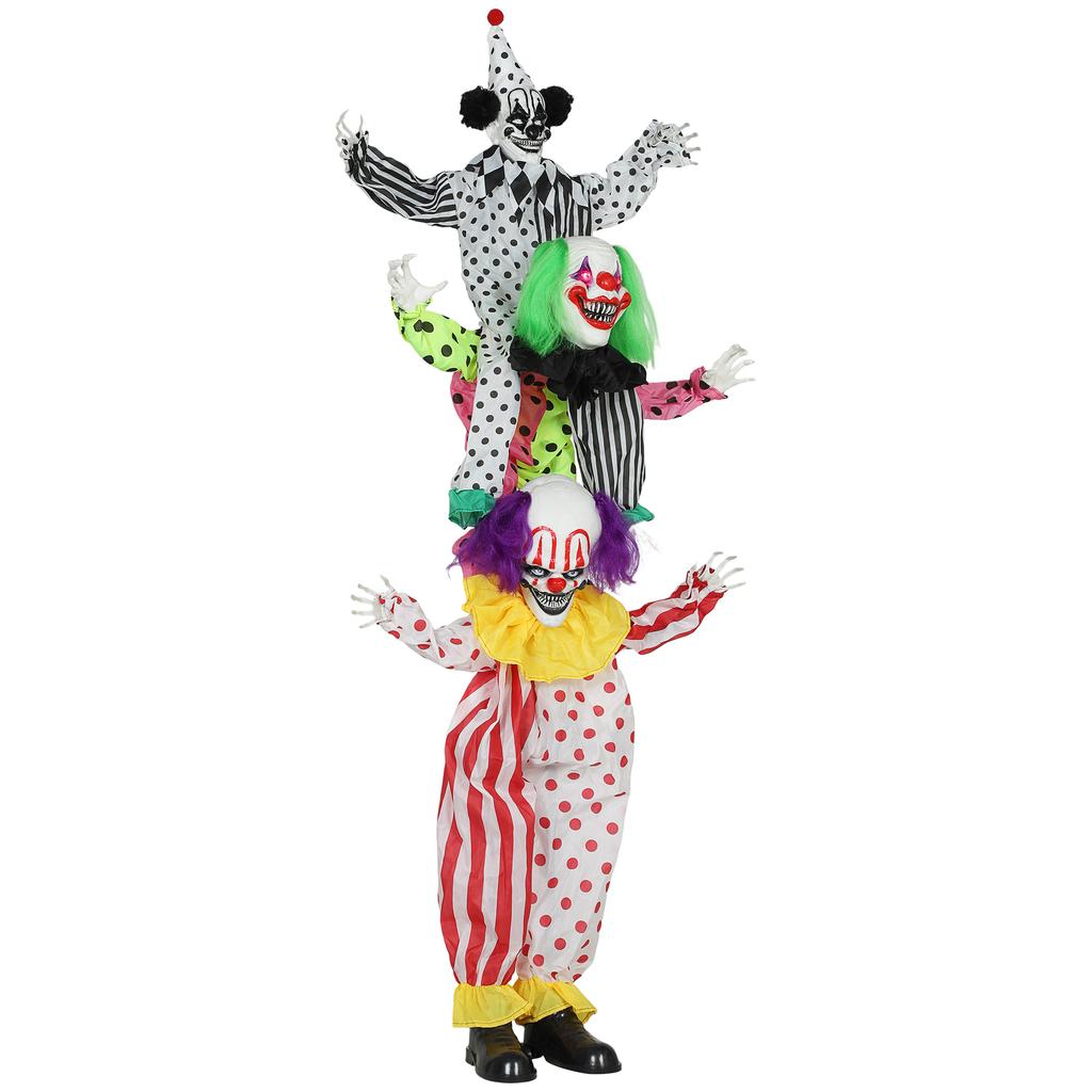 Life Size Stackable Halloween Animated Clown with Red Light Up Eyes, Sound Activated Scary Halloween Decorations, Battery Operated, Indoor Party Props