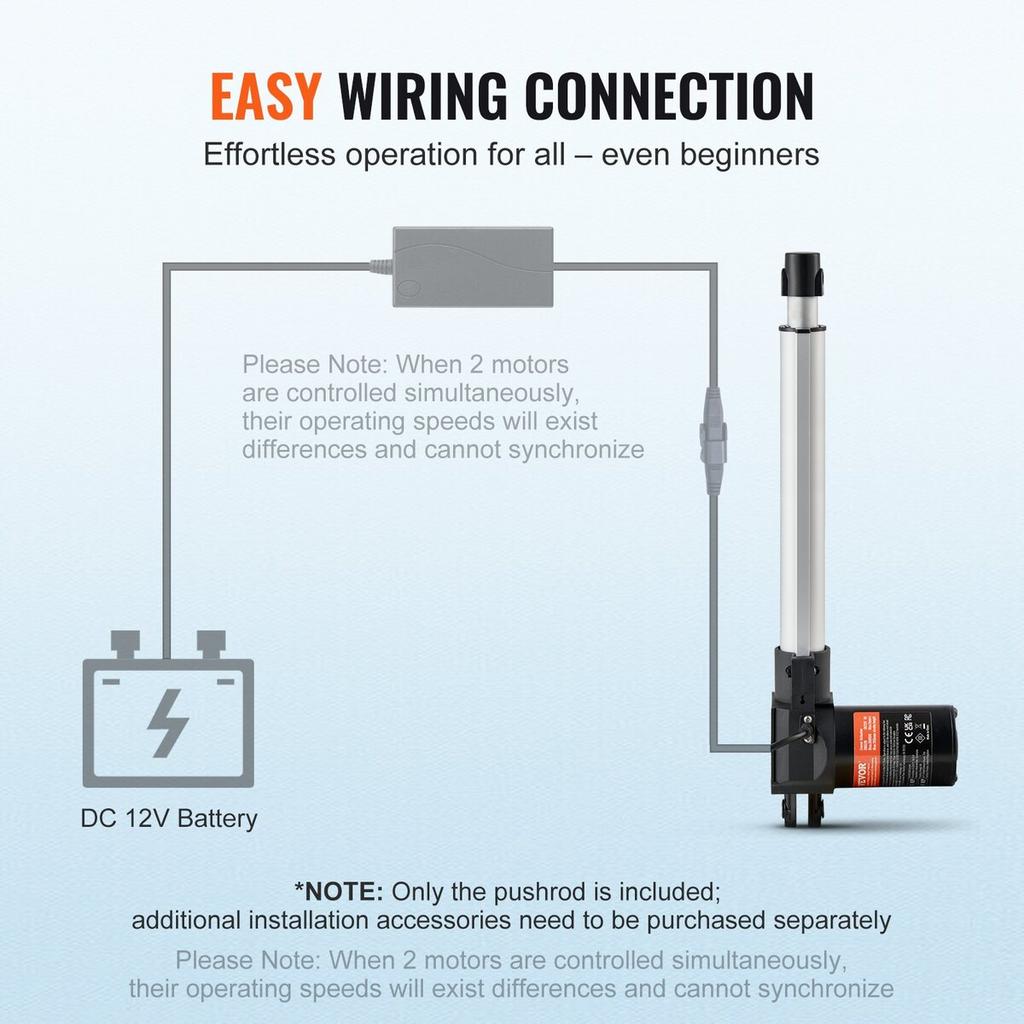 Linear Actuator 12V 10In Heavy Duty 1320lbs/6000N 0.19"/s IP44 Protection