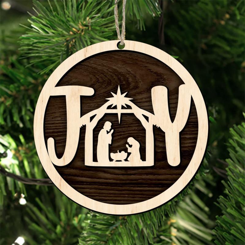 Merry Christmas Tree Nativity Scene Ornaments Happy New Year Decor Wood Hung Crafts Pendants Home Unique Window Decoration Gifts
