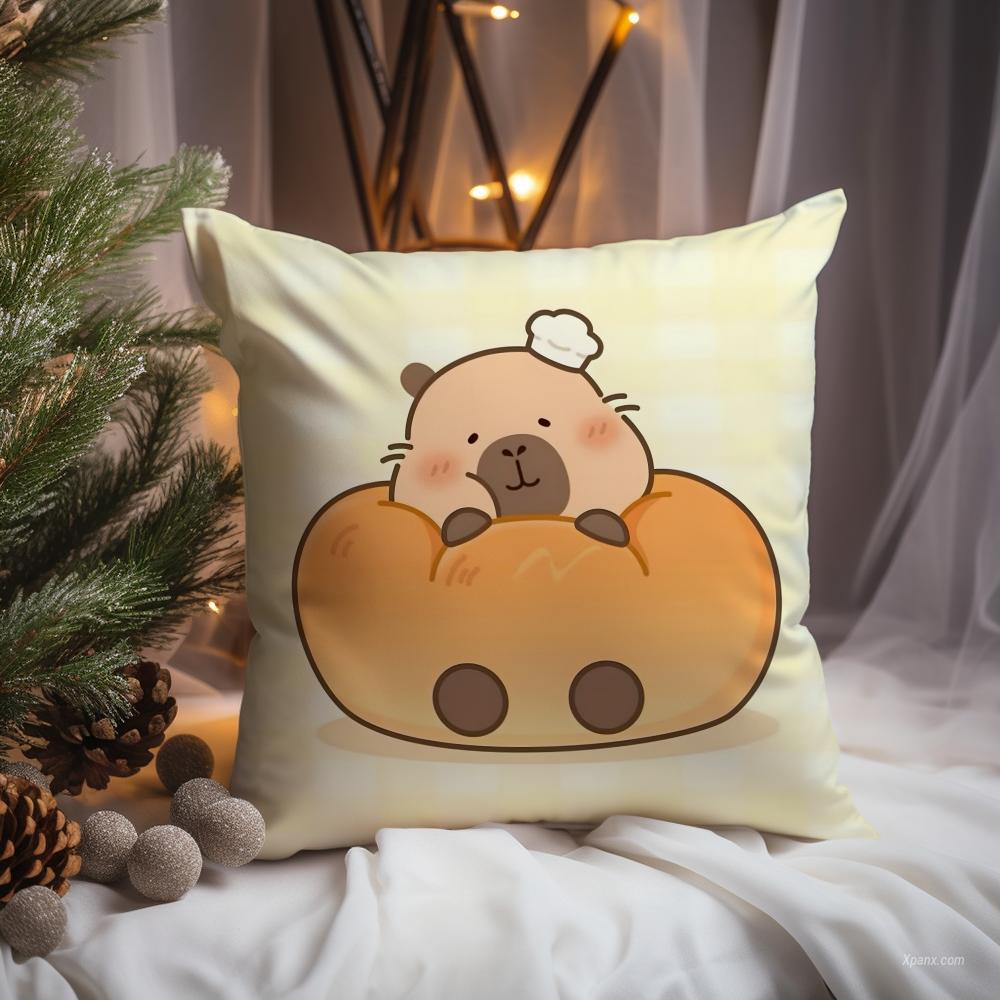 

Cute Cartoon Capybara Cushion Cover Premium Comfort Reversible Pillow Cove -Two in One Design for Any Room & Car Interior 12x12Inch