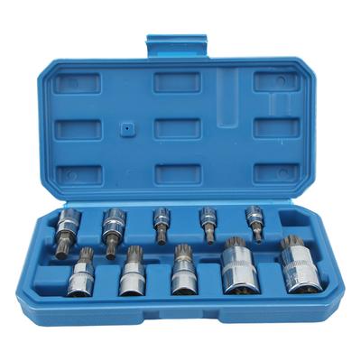 10-teiliges Dreifach-Vierkant-Spline-Bit-Steckschlüssel-Set, geringer Verschleiß, präzise, tragbar, starke Festigkeit für Auto