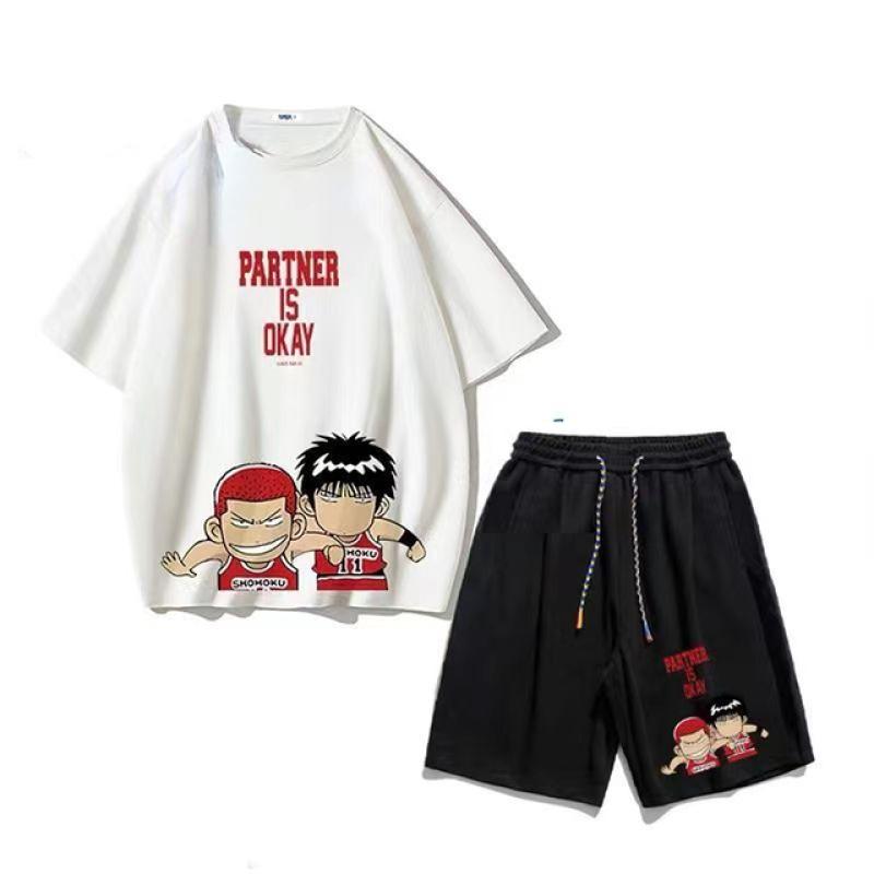 

Летние комплекты футболок и шорт SLAM DUNK, мужские футболки с принтом аниме, женский спортивный костюм большого размера, комплект из 2 предметов, экипировка S