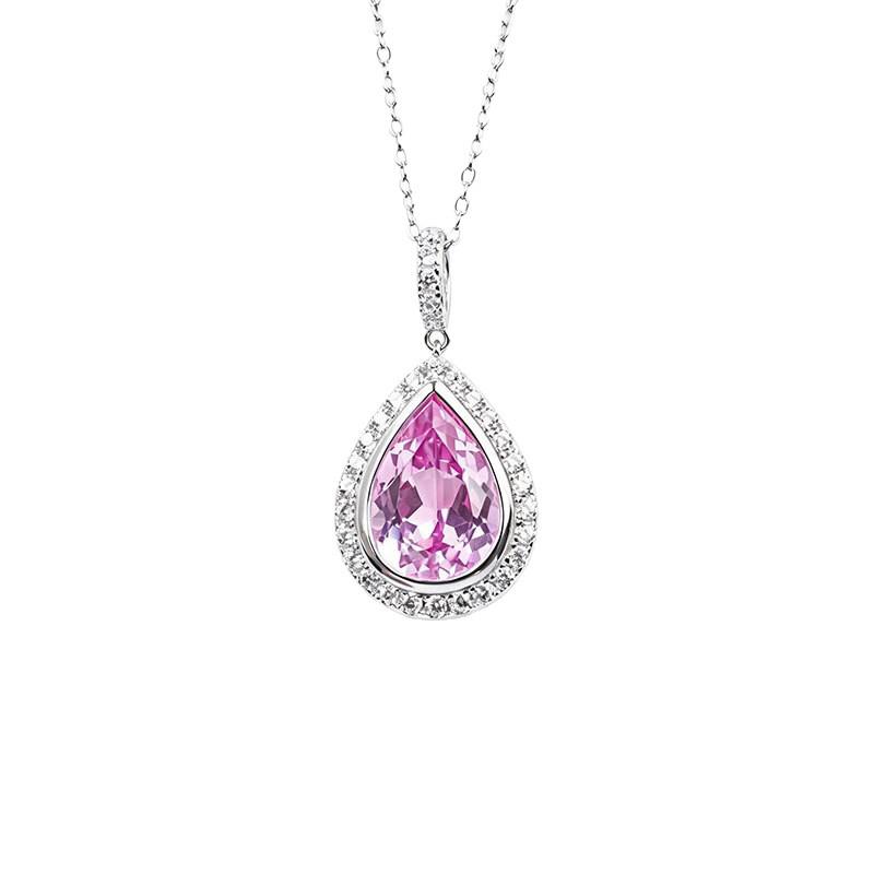 S925 Sterling Silver Pear-shaped Pink Gem Necklace for Women - Elegant Pendant for Formal, Daily, or Birthday Wear
