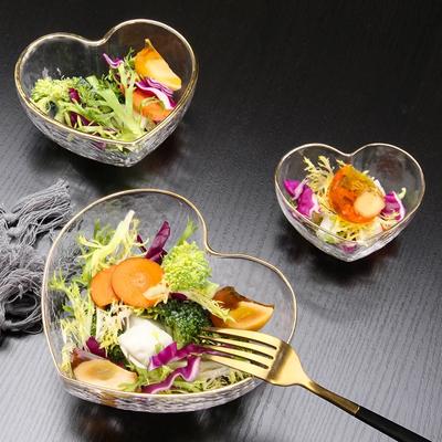 Creative Glass Heart-Shaped Bowl - Golden Edge Salad & Noodle Bowl, Crystal Breakfast Tableware with Decorative Design
