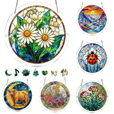 Acryl-Puzzle-Sonnfänger mit farbiger Lichtprojektion DIY-Fensterhänge-Dekoration für den Garten