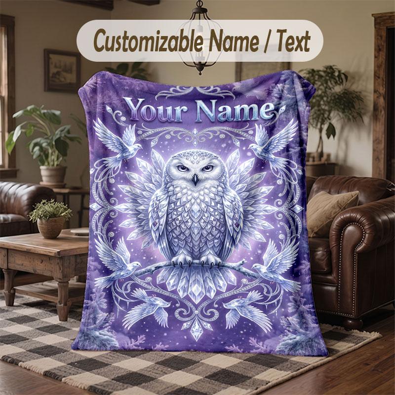 Birds Theme Throw Blanket Custom Name Text Personalized Blanket Soft Cozy Blanket for Home Sofa Bed
