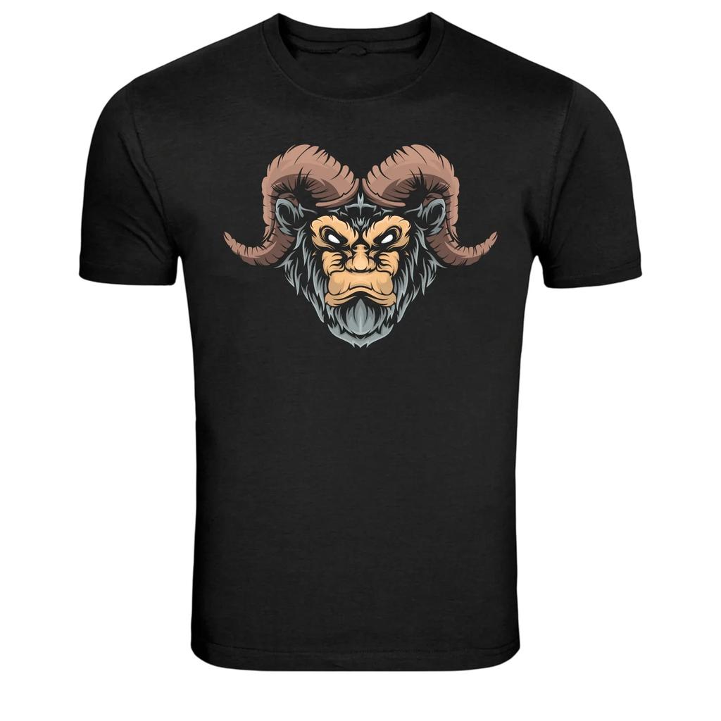 Demon Ram Head Graphic T-Shirt Dark Fantasy Monster Tee