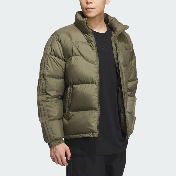 Adidas Down Jacket Solid Color Logo Sports Casual Down Coat Unisex Jackets Olive-Green IK2420