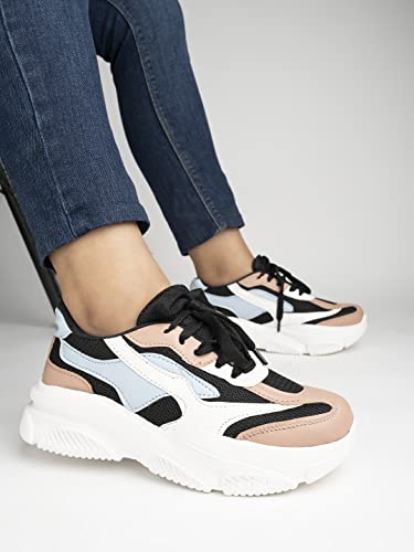 Shoetopia Women S Block Heel Sneakers Black, 5 Uk 5 UK чёрный